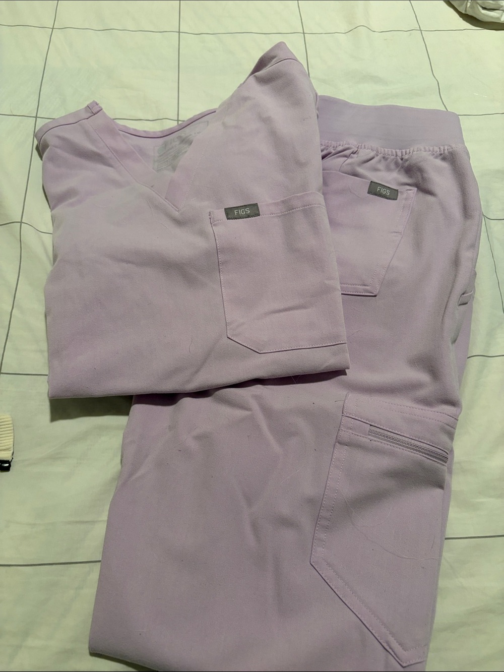 Figs Lavender Track Pants & V-Neck Top Set